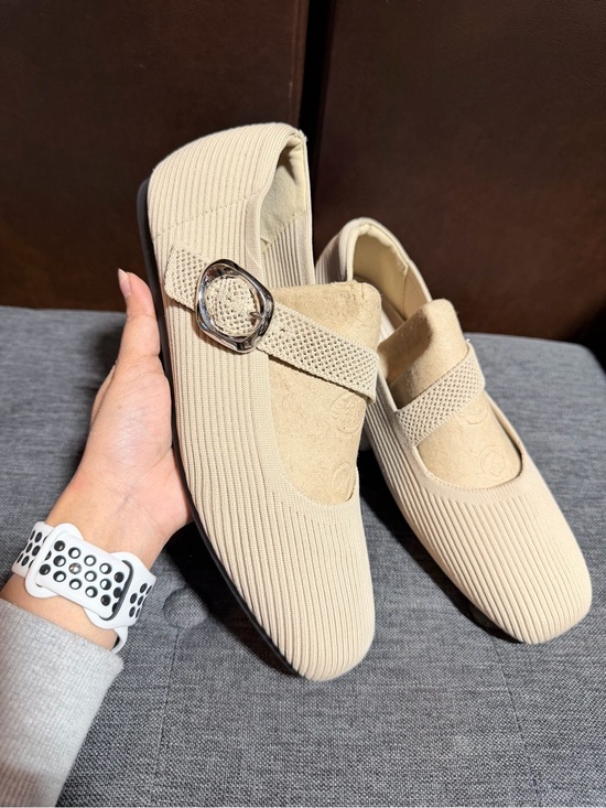 Shoes - Comfortive Women's Beige Mary Jane Flats with Decorative Buckle